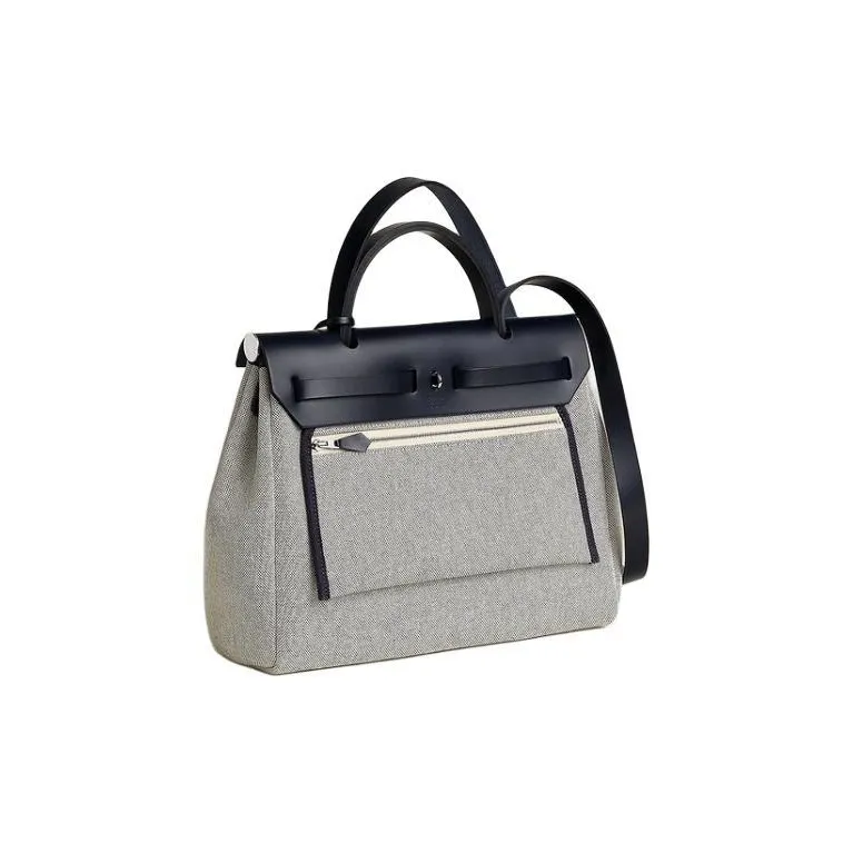 HERMES Canvas Tote Bag Shopping Bag Handbag Women's Blue & Gray-2