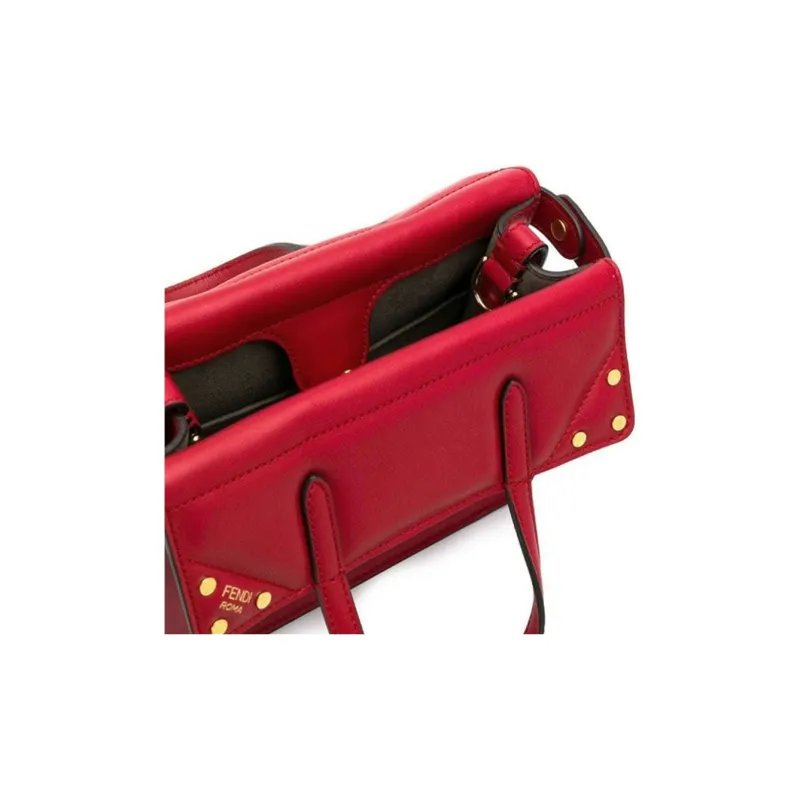 FENDI Calfskin Tote Bag Shopping Bag One Shoulder Handbag Crossbody Bag Small Size Women's Red-3