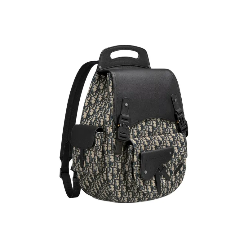 DIOR Gallop Oblique Printed Fabric With Grain Cow Leather Backpack Tubas Men's Beige & Black-1