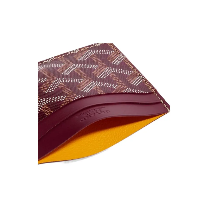 GOYARD Saint-Sulpice Canvas With Calfskin Card Clip Card Holder Unisex Burgundy With Gray And Pink Small Heart-2