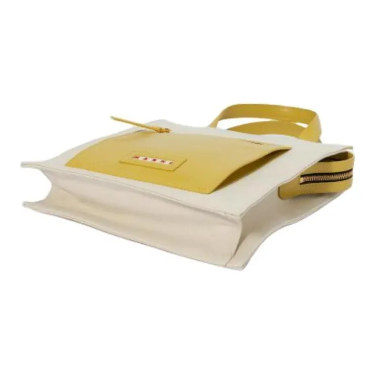 MARNI Cotton With Leather Tote Bag, Shopping Bag, Handbag Trumpets Women's Yellow-3