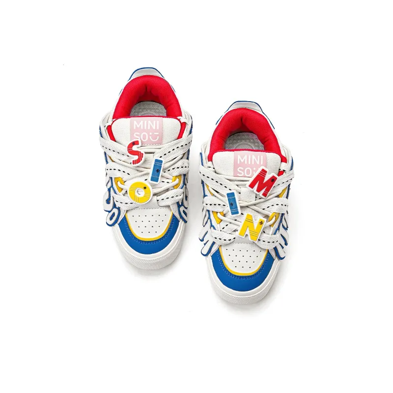 MINISO Low Top Skateboard Shoes Unisex White Blue Red-4