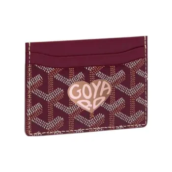 GOYARD Saint-Sulpice Canvas With Calfskin Card Clip Card Holder Unisex Burgundy With Gray And Pink Small Heart