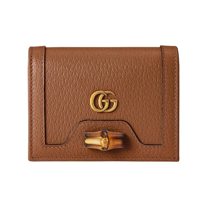 GUCCI Leather Card Holder Wallet Regular Women's Brown-1