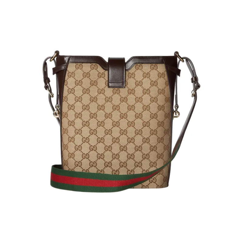 GUCCI Canvas With Leather Binding Bucket Bags Shoulder Bag Crossbody Bag Medium Size Women's Beige & Ebony-3
