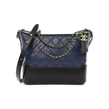 CHANEL Gabrielle Calfskin Handbag Shoulder Bag Crossbody Bag Medium Size Unisex Black & Dark Blue