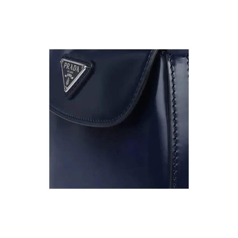 PRADA Cleo Shiny Cow Leather Shoulder Bag, Crossbody Bag Women's Baltic Sea Dark Blue-3