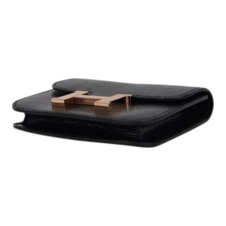 HERMES Constance Slim Lizard Skin Wallet, Card Holder, Fanny Pack Regular Women's Noir Black-5