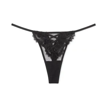 Victoria's Secret DREAM ANGELS Boho Floral Thong Panty/Black Underpants Women's 1 Pack Black