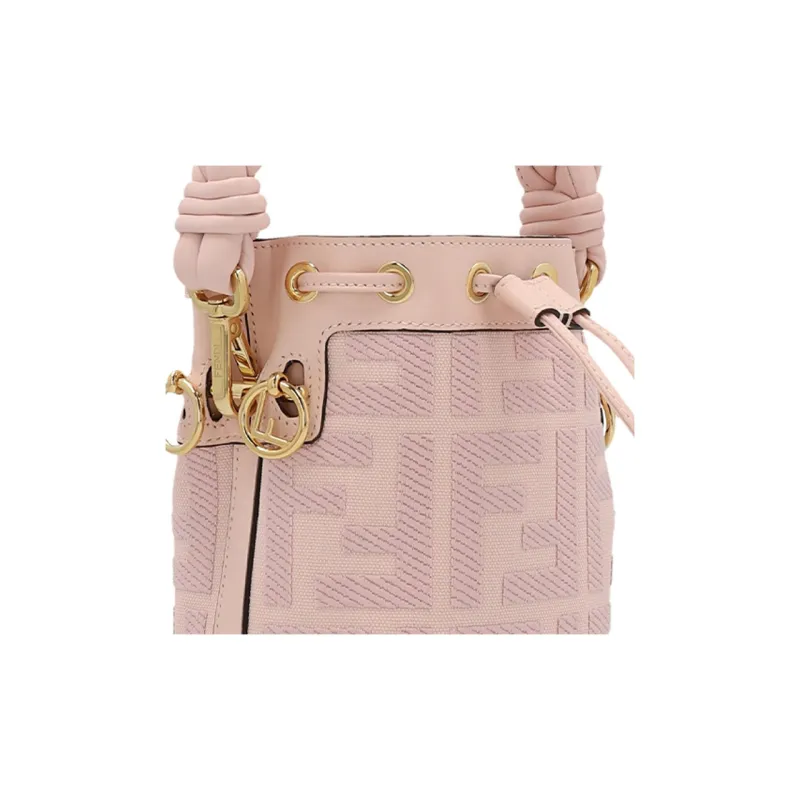 FENDI Canvas With Leather Trim Bucket Bags Shoulder Bag Crossbody Bag Handbag Small Size Women's Pink-2