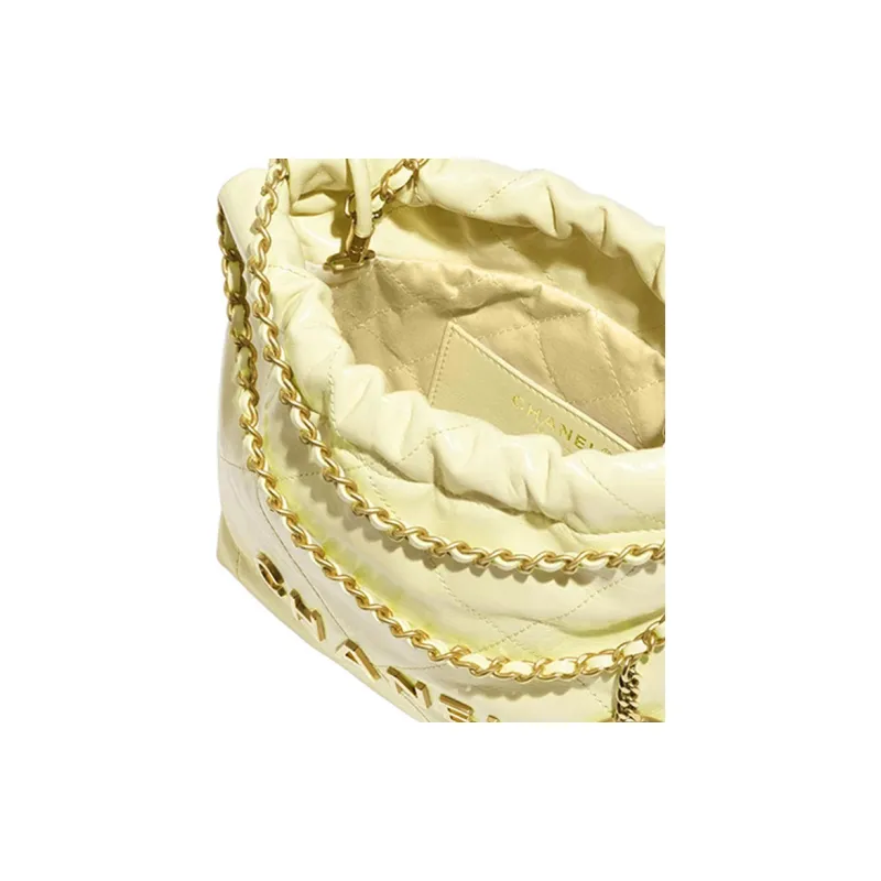 CHANEL 22Bag Calfskin Bucket Bag, Shoulder Bag, Crossbody Bag Mini Women's Light Yellow-3