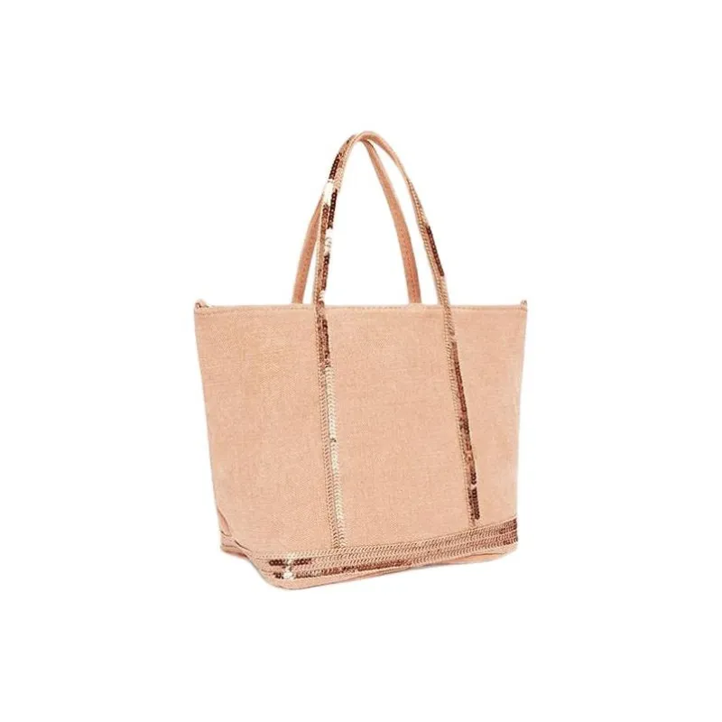 Vanessa Bruno Linen With Bright Beads Tote Bag, Shopping Bag, Shoulder Bag, Handbag Small Size Women's Pink-1