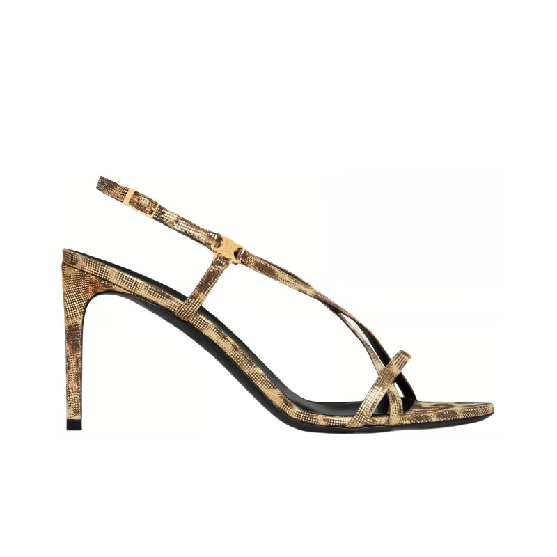 CELINE Triomphe Strap Sandals 8.5cm Women's Gold Black-1
