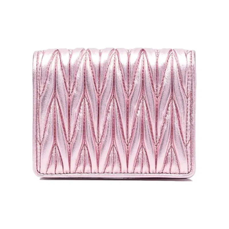 MIU MIU Matelassé Embossed Calfskin Wallet Women's Pink-1
