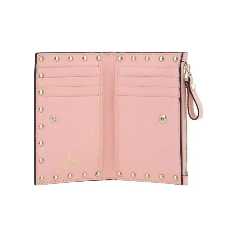 Valentino Rockstud Calfskin Wallet Coin Purses Card Holders Regular Women's Rose Pink-2