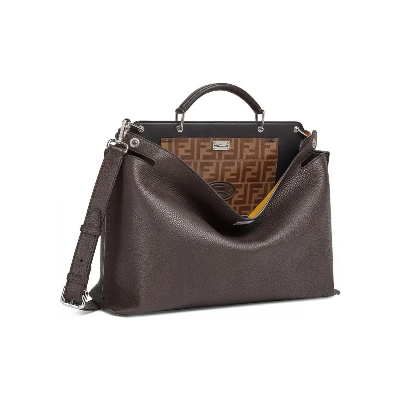 FENDI Leather Briefcase One Shoulder Handbag Men's Brown-1