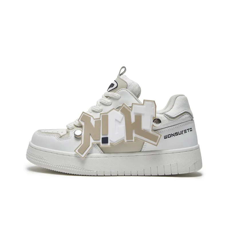 WONSURETO Anti-Slip Wear-Resistant Breathable Moisture-Wicking Low-Top Skateboard Shoes Unisex Ecru-0