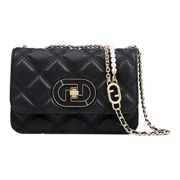 FION Cow Leather Square Bag, Crossbody Bag Small Size Women's Black