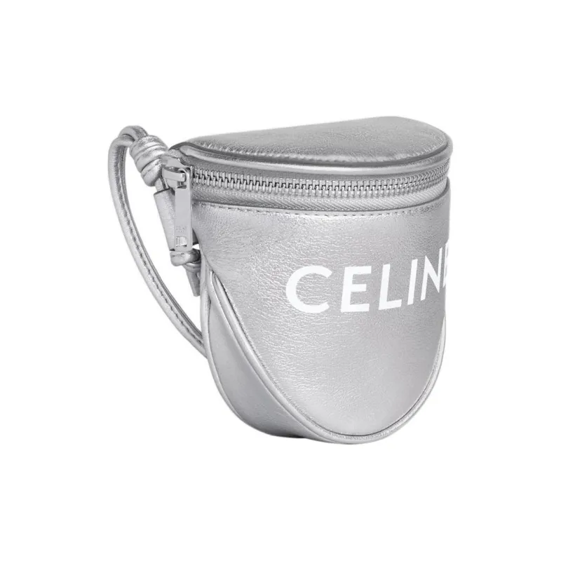 CELINE Laminated Cow Leather Shoulder Bag Trumpets Men's Silver-1