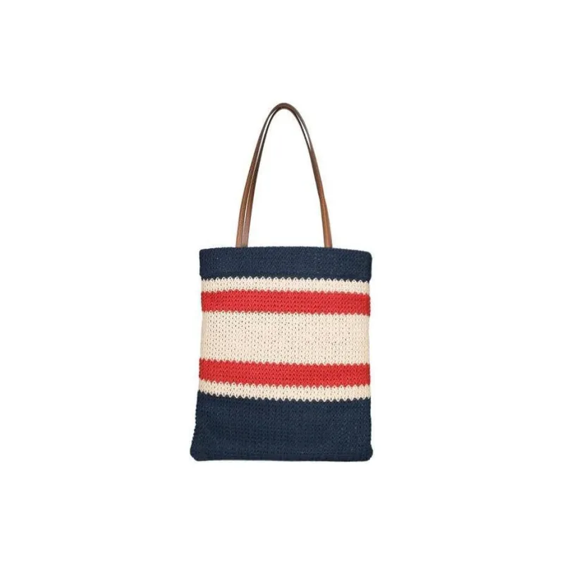 MIU MIU Straw And Wicker Hookwoven Tote Bag Shopping Bag Shoulder Bag Handbag Small Size Women's Multicolor Stripes-2