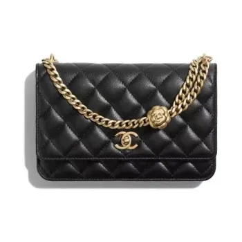 CHANEL Camellia Adjusting Buckle Chain With Gold Cc Logo Woc Black