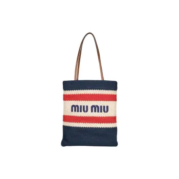 MIU MIU Straw And Wicker Hookwoven Tote Bag Shopping Bag Shoulder Bag Handbag Small Size Women's Multicolor Stripes