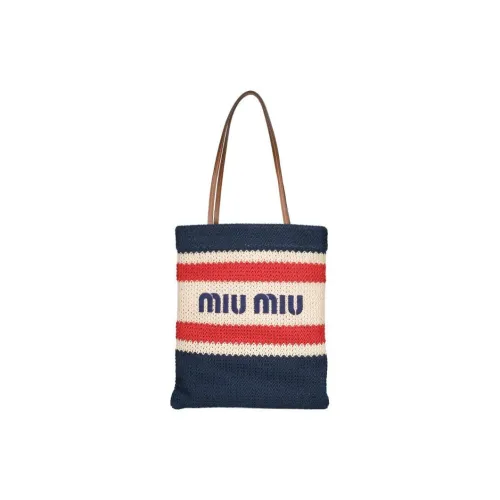 MIU MIU Straw And Wicker Hookwoven Tote Bag Shopping Bag Shoulder Bag Handbag Small Size Women's Multicolor Stripes