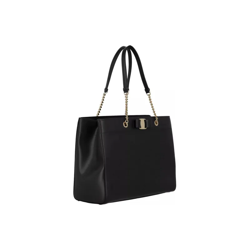 Ferragamo Vara Bow Smooth Leather Tote Black-1