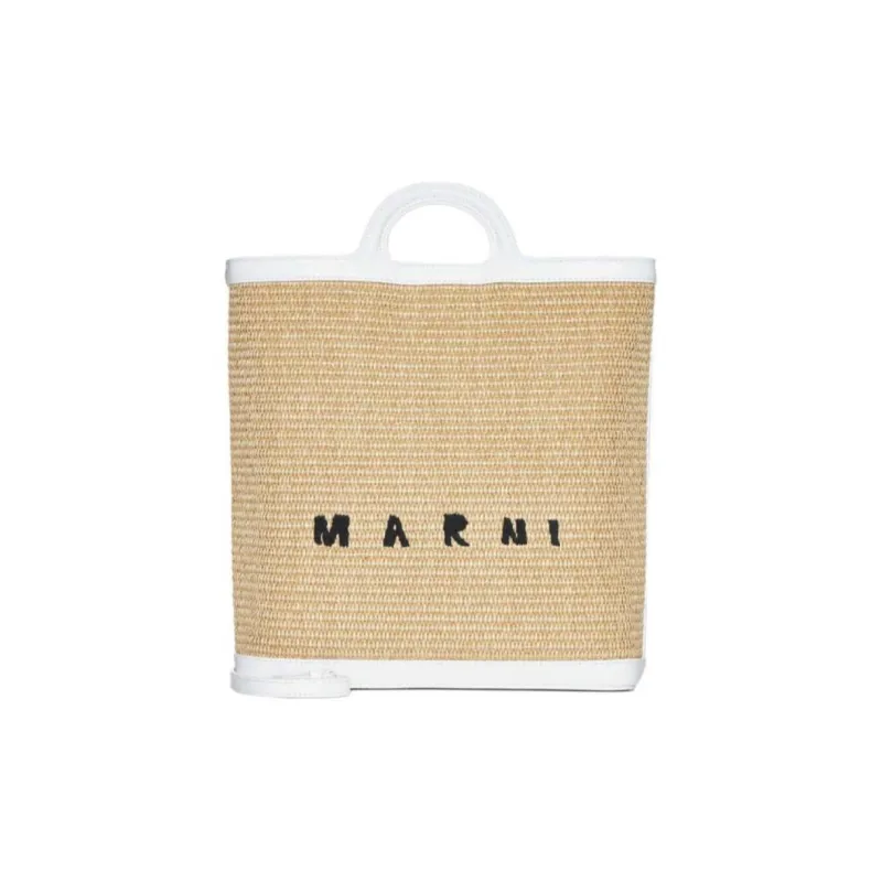MARNI Tropicalia Logo Embroidered Raffia Tote Bag-0