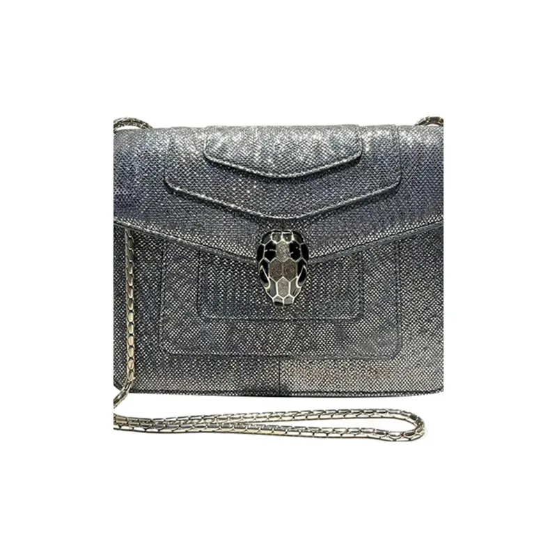 BVLGARI Serpenti Forever Water Snake Skin Shoulder Bag Women's Charcoal Black Diamond Color-3