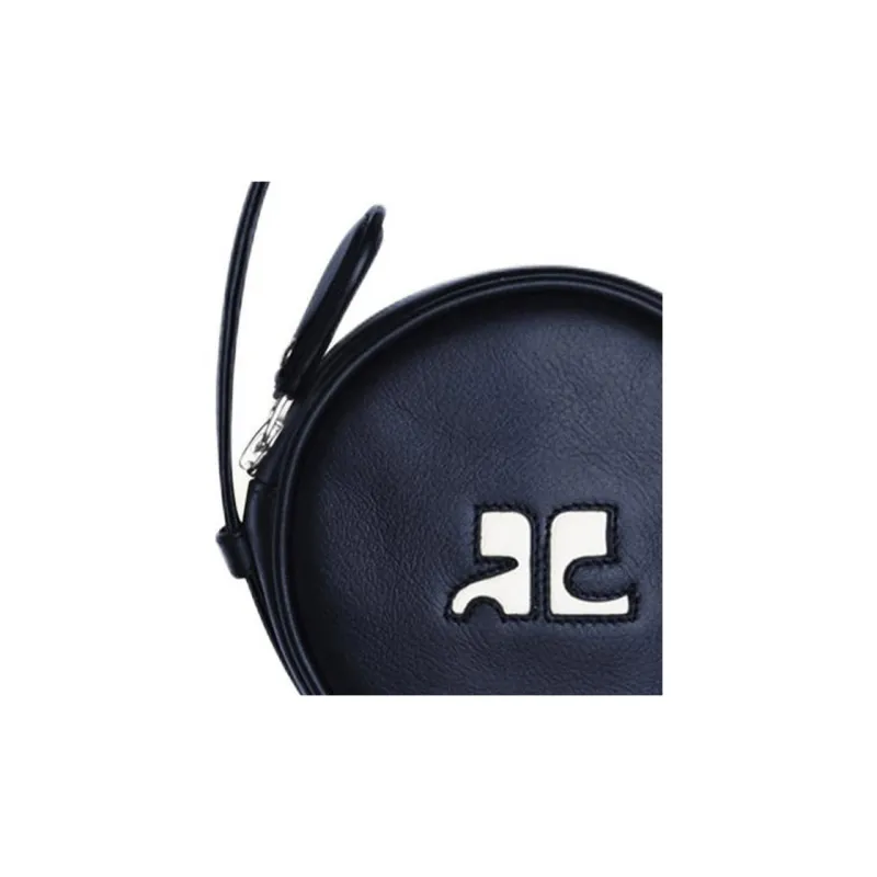 COURREGES Smooth Leather Small Round Bag Shoulder Bag Crossbody Bag Small Size Women's Marine Blue-4