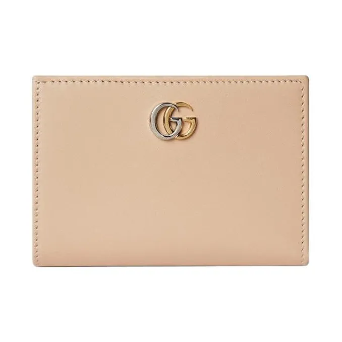 GUCCI Marmont Leather Wallet Medium Size Unisex Light Beige-0