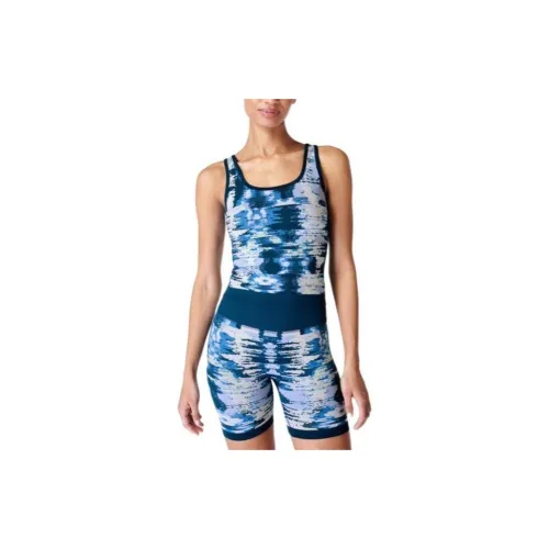 Sweaty Betty Sleeveless Sports Shirts Women's Blue Background With Zebra Print Embossing