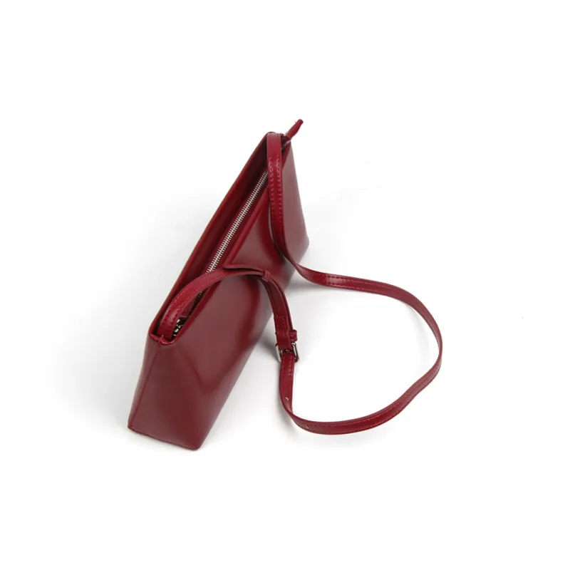 YOCAMU Cow Leather Shoulder Bag, Baguette Bag, Crossbody Bag, Handbag Women's Red/Black/Brown-3