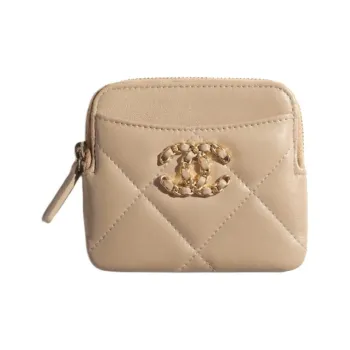 CHANEL 19Bag Lambskin Coin Purse Women's Dark Beige