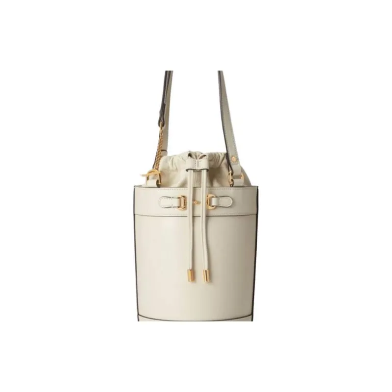 GUCCI Horsebit 1955 Leather Bucket Bags One Shoulder Handbags Small Size Women's White-4