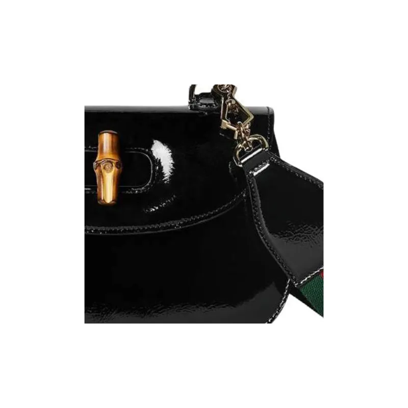 GUCCI Bamboo 1947 Patent Leather Shoulder Bag, Crossbody Bag, Handbag Trumpets Women's Black-3