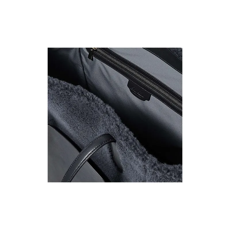 Loro Piana Sesia Artificial Wool Leather And Artificial Leather Tote Bag Shopping Bag Handbag Large Size Women's Gray-3