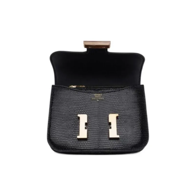 HERMES Constance Slim Lizard Skin Wallet, Card Holder, Fanny Pack Regular Women's Noir Black-4
