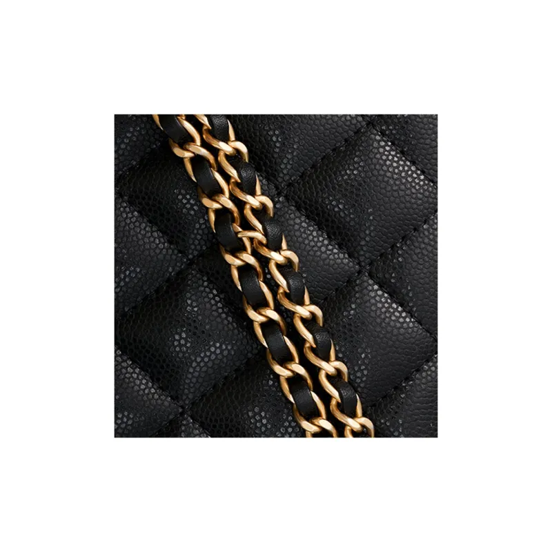 CHANEL Litchi Grain Cow Leather Flap Bag, Envelope Bag, Shoulder Bag, Crossbody Bag Women's Black-5