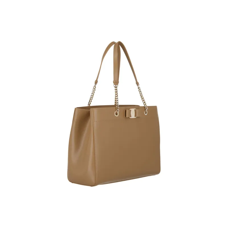 FERRAGAMO Vara Leather Tote Bag, Shopping Bag, Handbag Women's Camel-1
