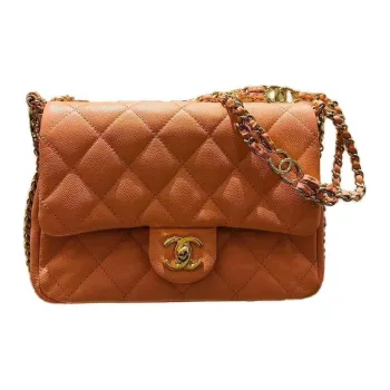 CHANEL Grain Embossed Calfskin Flap Bag, Crossbody Bag, Shoulder Bag Mini Women's Light Orange