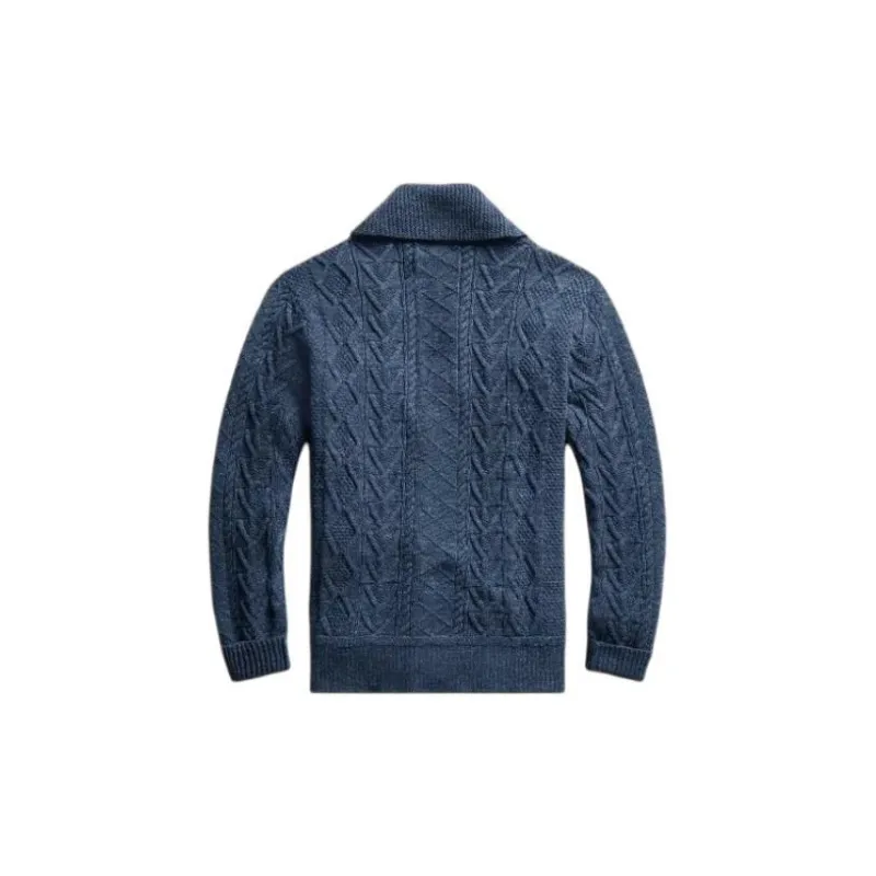 Polo Ralph Lauren Aran-Knit Cotton Cardigan Knitwear Men's Marine Blue-1