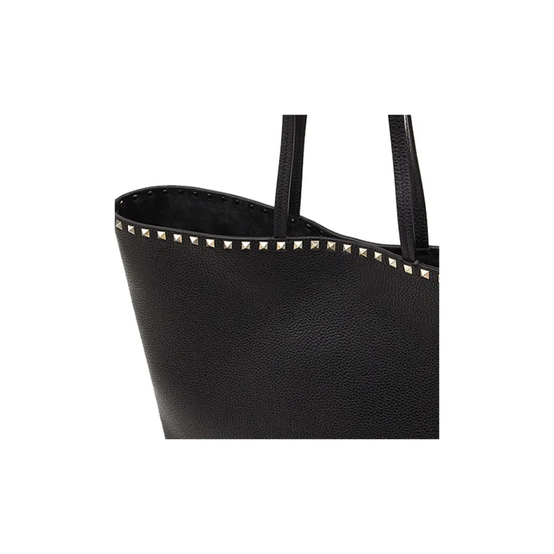 Valentino Rockstud Grain Calfskin Tote Shoulder Bag, Handbag Women's Black-3