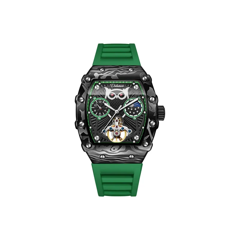 Dulunwe Owl Series Automatic Mechanical Movement Silicone Strap Watch Men's Watches Black Dial-11