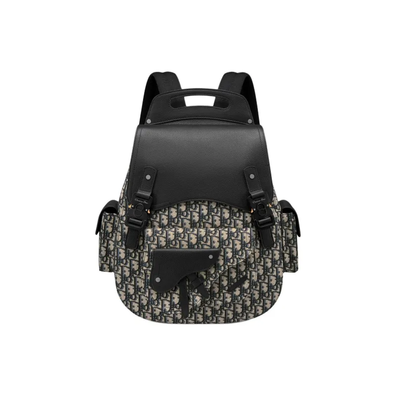 DIOR Gallop Oblique Printed Fabric With Grain Cow Leather Backpack Tubas Men's Beige & Black-0