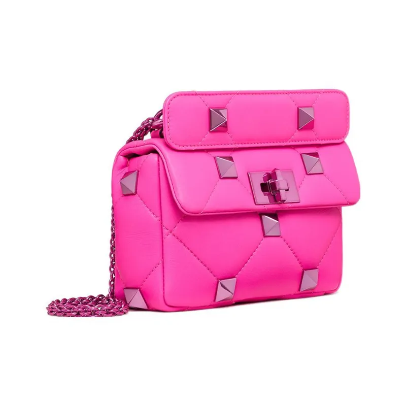 Valentino ROMAN STUD Sheepskin Handheld Portable Crossbody Bag Shoulder Bag Small Size Women's Pink-1