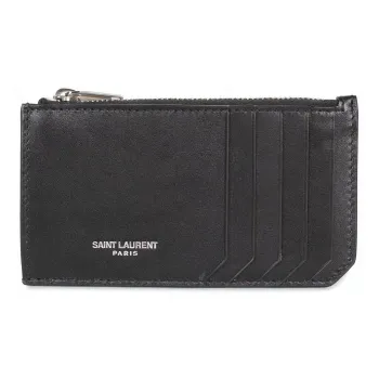 SAINT LAURENT Smooth Leather Card Clip Card Holder Men's Black