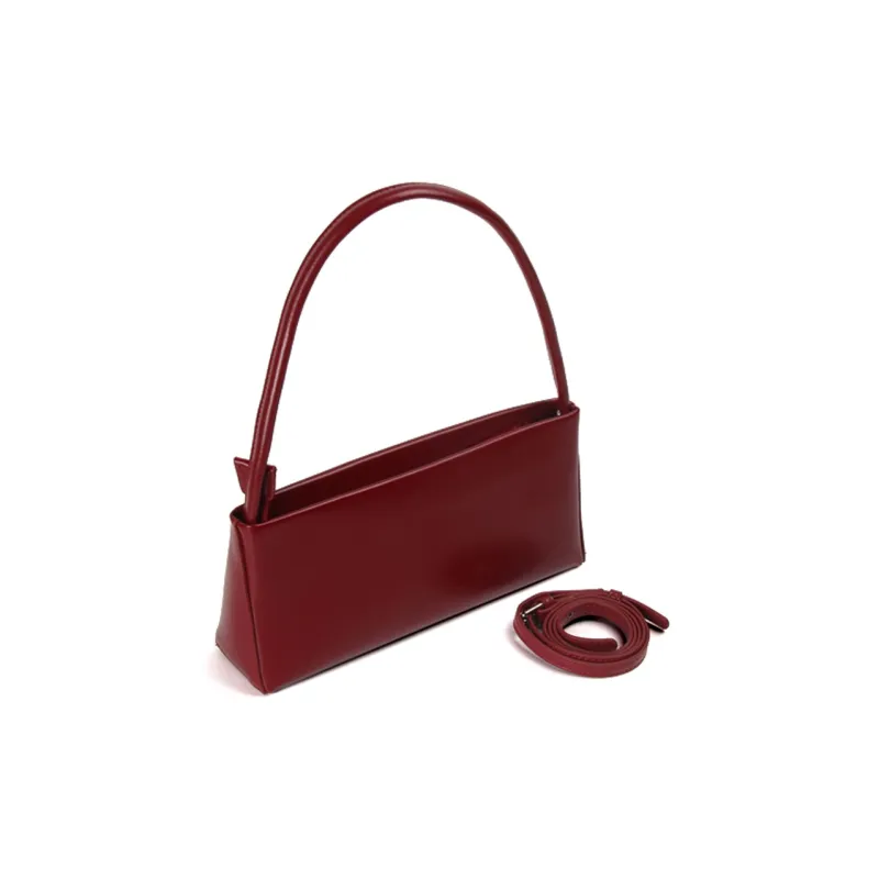 YOCAMU Cow Leather Shoulder Bag, Baguette Bag, Crossbody Bag, Handbag Women's Red/Black/Brown-1