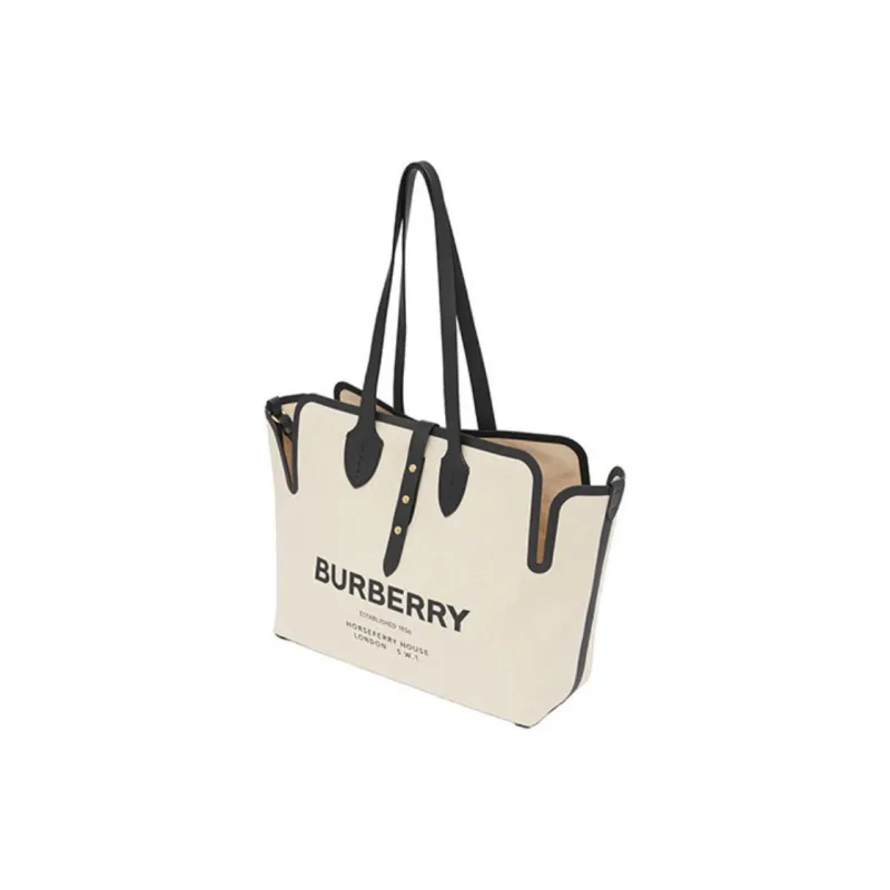 Burberry Canvas Bag, Tote Bag, Shopping Bag, Combo Bag, One Shoulder Handbag Medium Size Women's Natural & Black-1